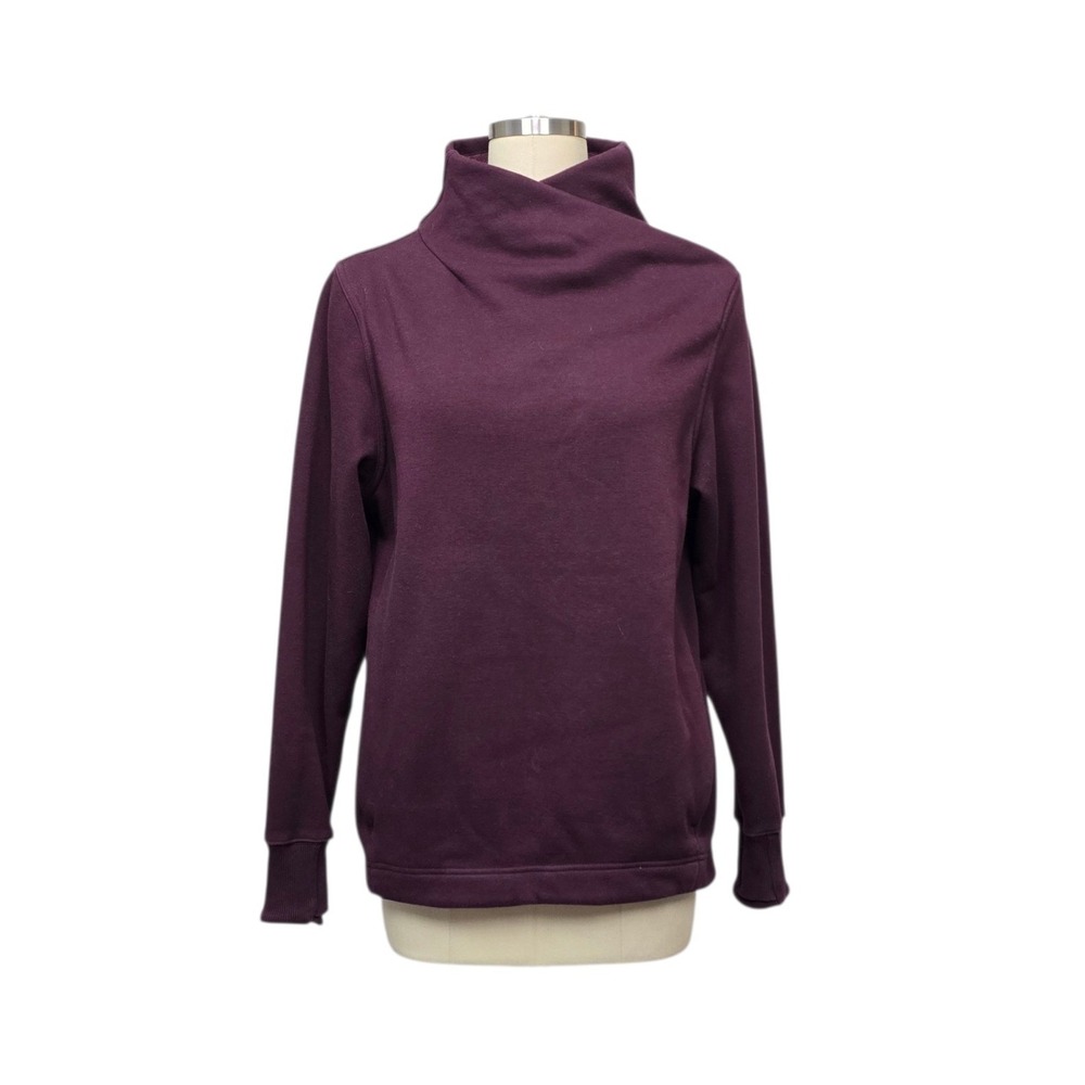 Athleta Womens Plum Purple Asymmetrical Wrap Funnel Neck Fleece Sweatshirt M